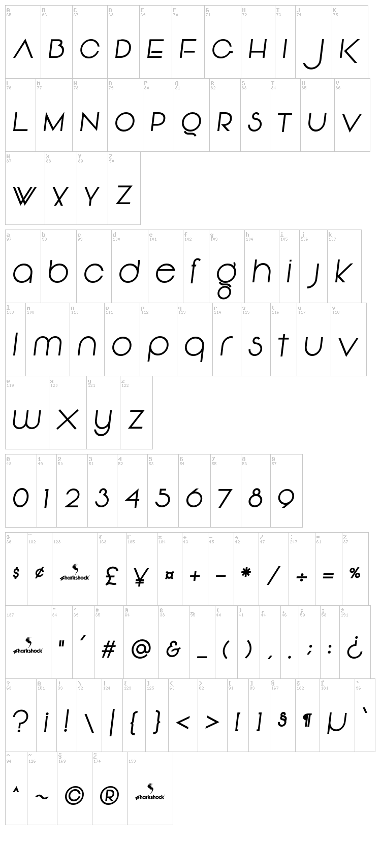 Vonique 92 font map